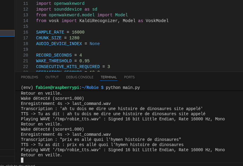 Robie V1 — Wake Word, STT et TTS sur Raspberry Pi